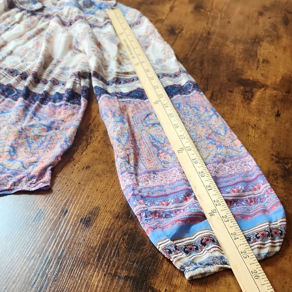 SUNDANCE | Multicolor Paisley Boho Semi-Sheer Cotton Floral Button Blouse | L - Picture 8 of 13